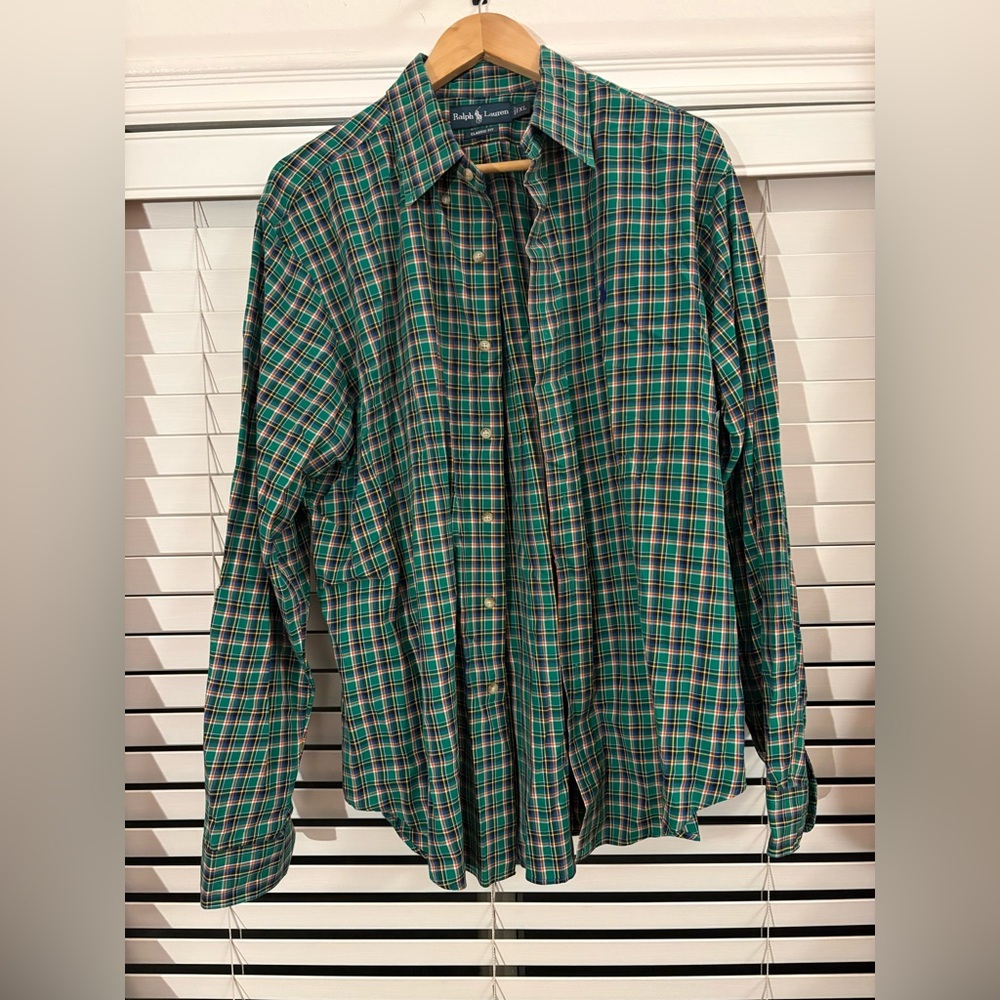 Mens Green Plaid Button Down Shirt